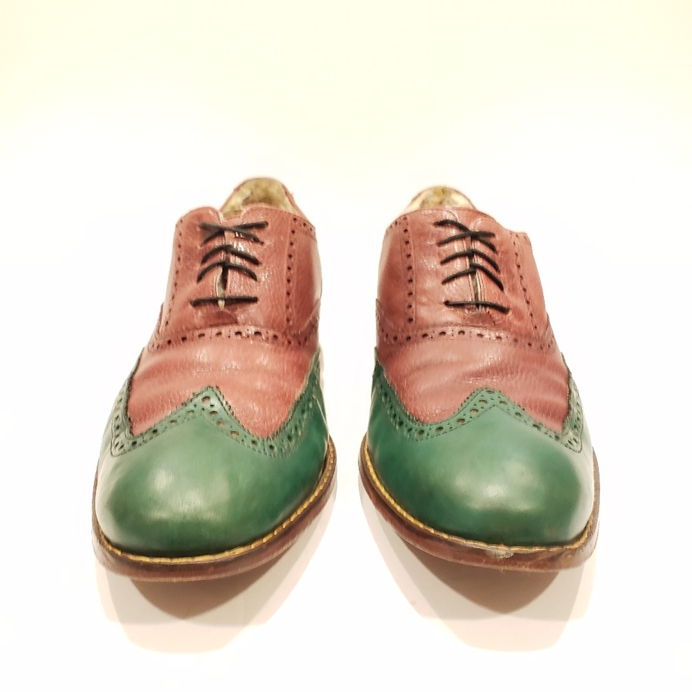 Rare Cole Haan mens size 10.5 shearling lined green tip brown leather shoes - Picture 3 of 7